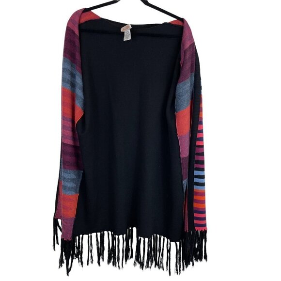 Mara Hoffman Striped Fringe Jacquard Knit Open Cardigan Black Pink One Size - Picture 4 of 7